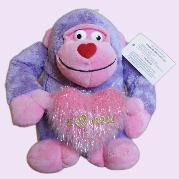 Valentine's Purple & Pink Gorilla Ape Plush w/I Love You Heart 6" Walmart - Picture 1 of 9